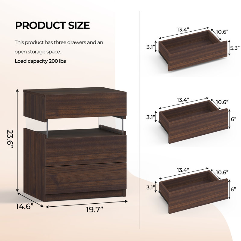 Ensemble de 2 tables de chevet à DEL Nightstands, Noyer