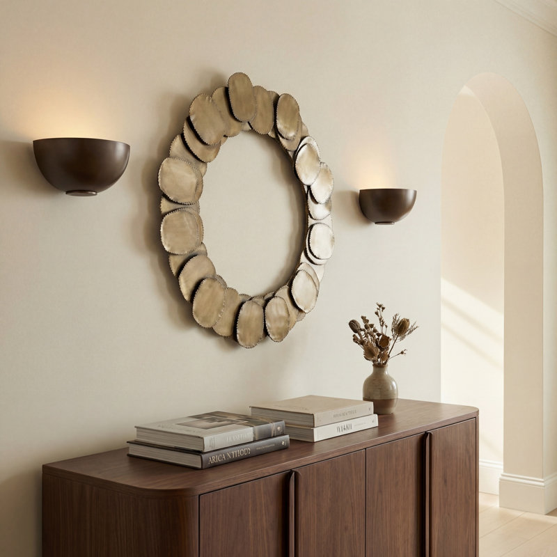 Suri Round Iron Mirror, Antique Brass, 33" x 33"