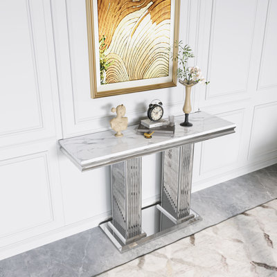 Rectangular Faux Marble Top Stainless Steel Base Console Table