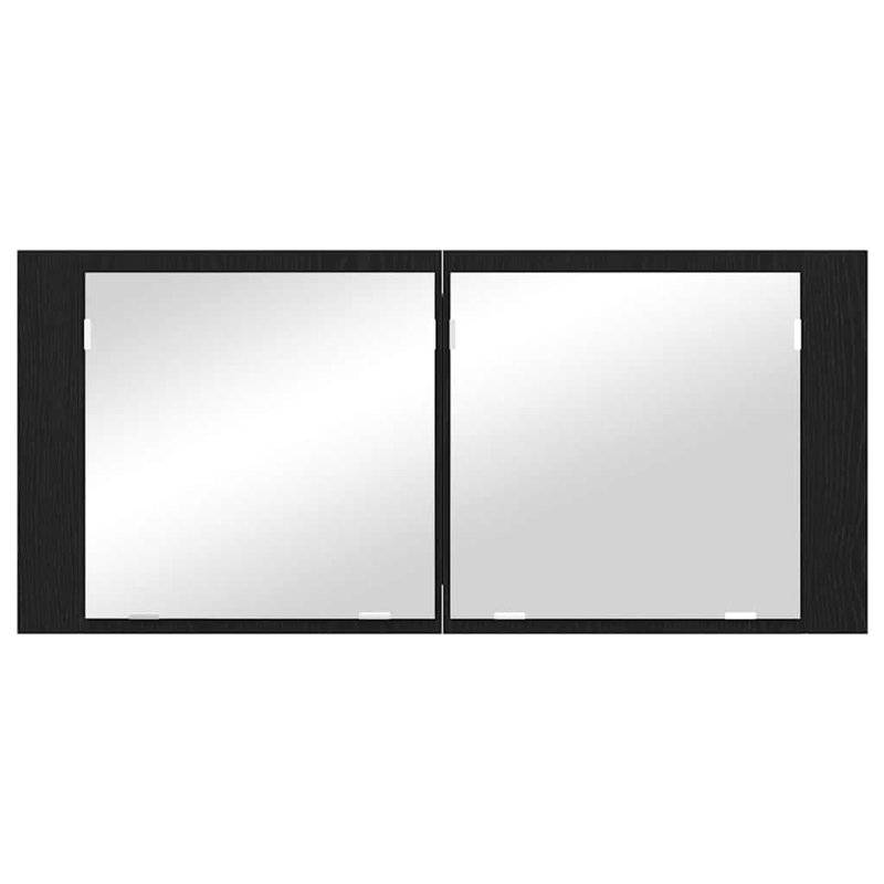 LED Bathroom Mirror Cabinet Washroom Mirror Storage Cupboard Organiser, Black Oak