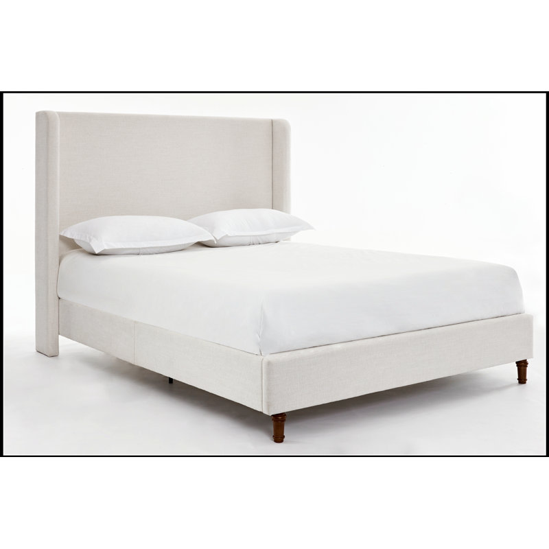 Grand lit tapissier avec tête de lit haute de 54 pouces, simplicité élégante et oreilles incurvées douces pour un confort ultime