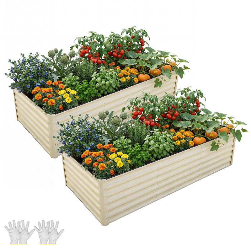 Grand ensemble de jardin surélevé galvanisé 6X3x2pi avec gants, crème, H 24 po x l 72 po x P 36 po, Crème