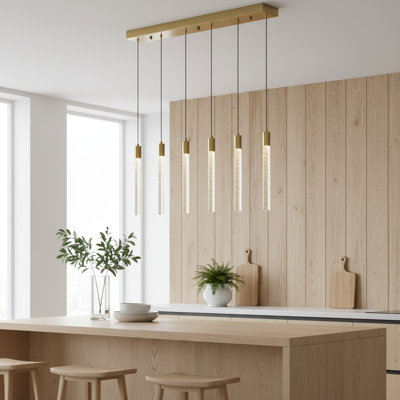 5 Lights  Modern LED Crystal Pendant Light Kitchen Island Liner Style 3000 K Triac Dimming
