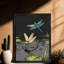 Art encadré noir avec libellule, reproduction de cadre fantaisiste inspirée de la nature-2099278580