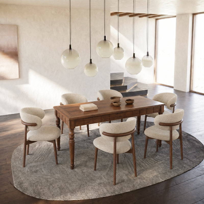 63" American Classic Dining Table, Walnut Finish Wood Top with Solid Wood Roman Column Legs, Seats 6