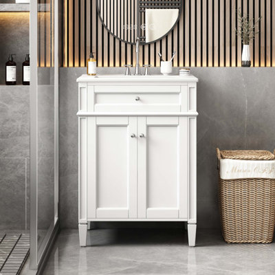 24" Bathroom Vanity with 2 Doors and Tip-Out Drawer, Bathroom Storage Cabinet with Sink, Soft-Closing Doors with Organizers