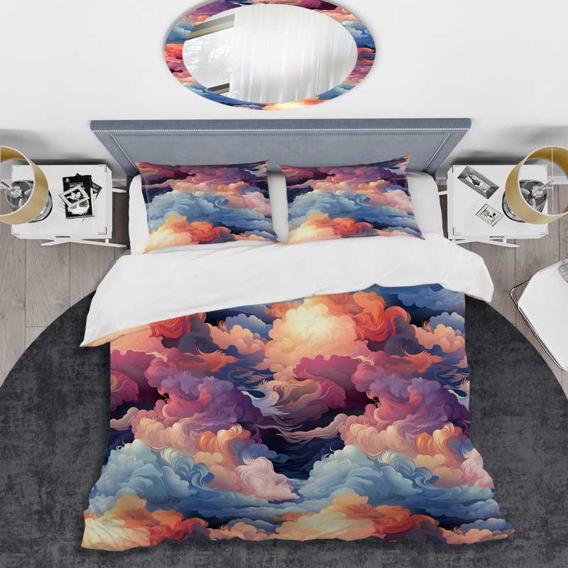 Abstrait multicolore bleu et rose nuage Mirage - ensemble de housse de couette abstrait - polyester microfibre
