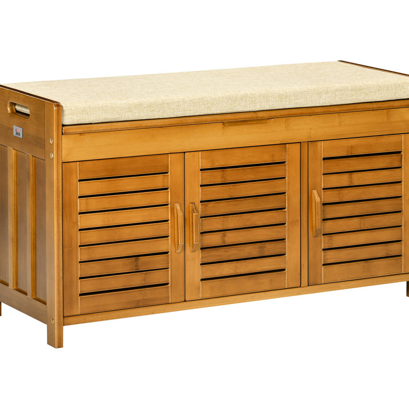 Banc d'entrée pour le rangement et le confort des chaussures - Coussin de siège, 3 portes, compartiment caché, confortable et spacieux brun, élégant et pratique