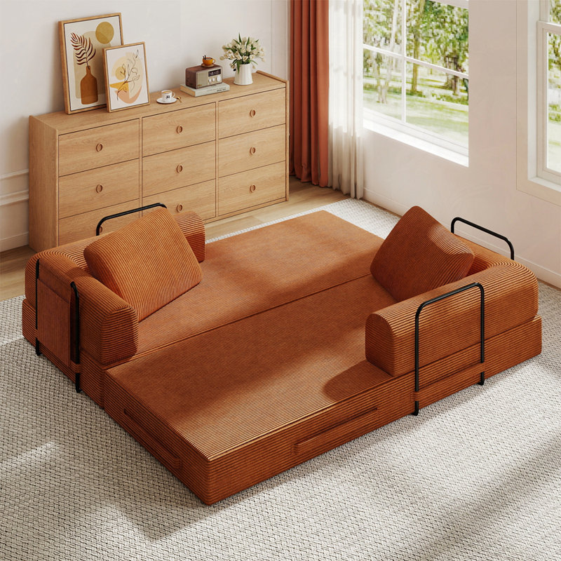 Canapé-lit convertible avec coussin cylindrique, Orange