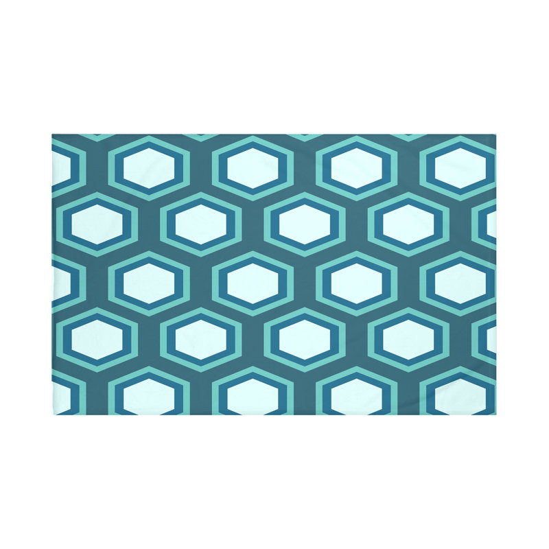 Jeté polaire à motif géométrique hexagonal, L 60 po x l 50 po, Bleu corail (bleu sarcelle / aqua)