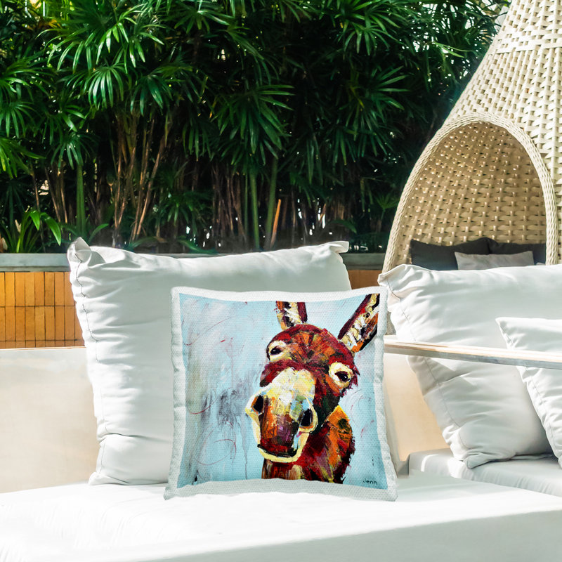 Coussin d'extérieur imprimé animal Bold Country Donkey par Jen Seeley