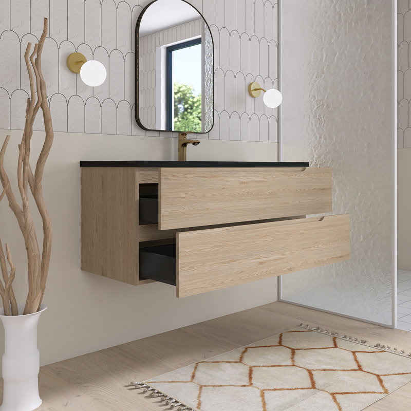 Meuble-lavabo mural simple 48 po avec comptoir en quartz 48 po
