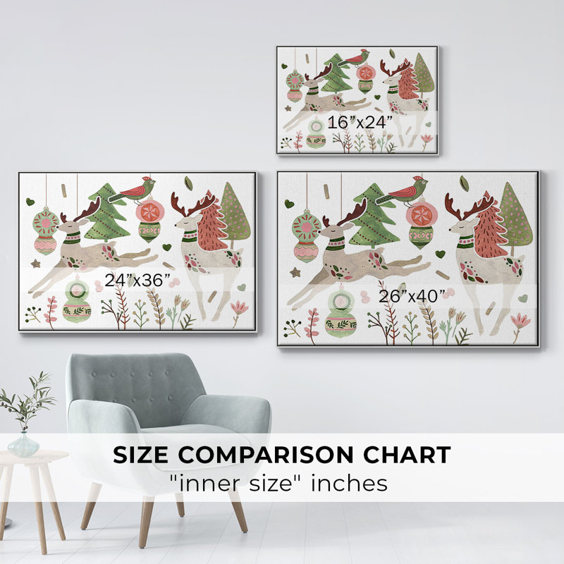 Reindeer Wishes Collection A, reproduction d'art sur toile, Cadre blanc, H 27 po x l 41 po x P 1,5 po