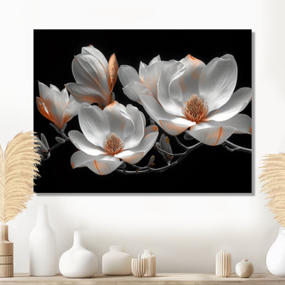 Blanc, blanc, élégant, emblème, photo de magnolias - salon d'art mural Magnolias