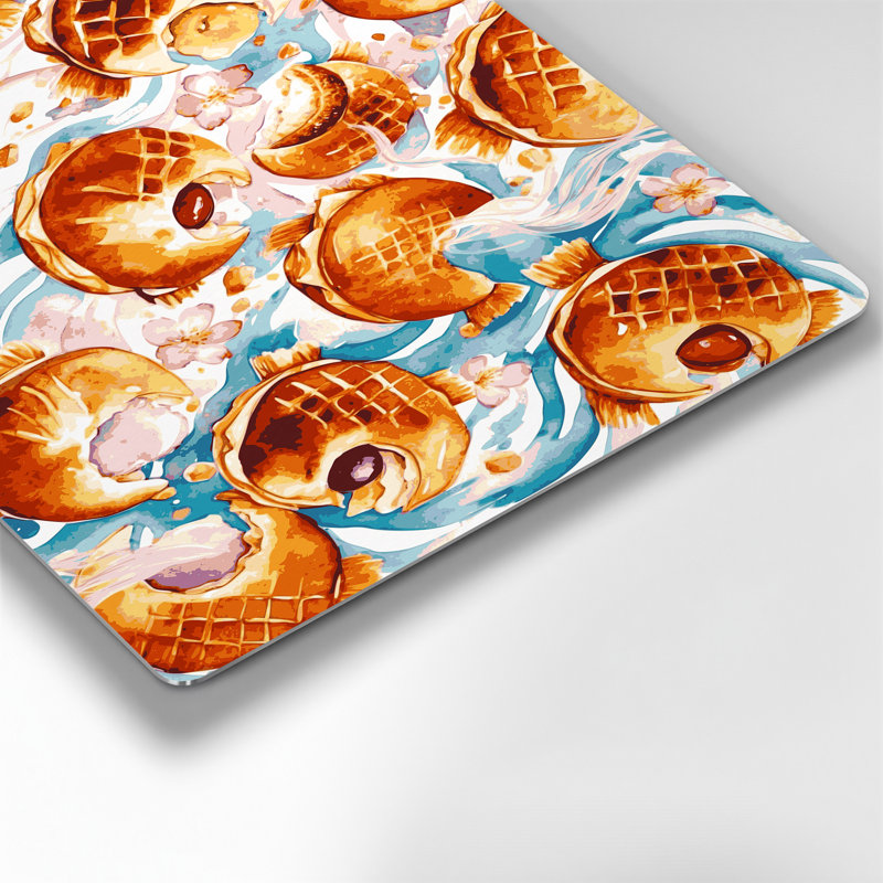 Dessert de taiyaki beige, art mural en métal, H 11 po x l 14 po