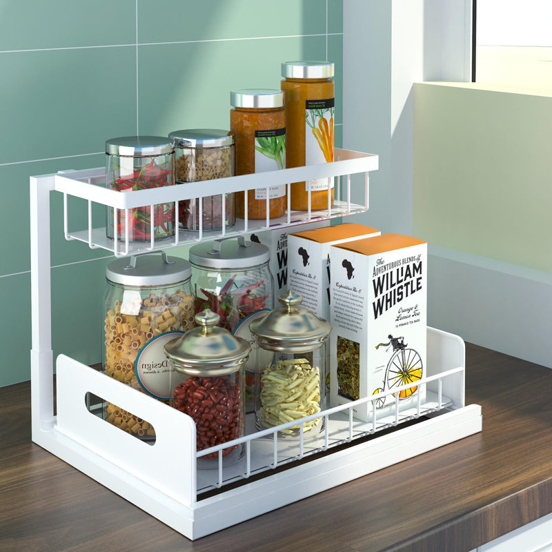 Under Sink Organizer, Pull Out Cabinet Organizer 2-Tier Slide Out Sliding Shelf Under Cabinet Storage Multi-Use For Under Kitchen Bathroom Sink Organizers And Storage,White,1 Pack