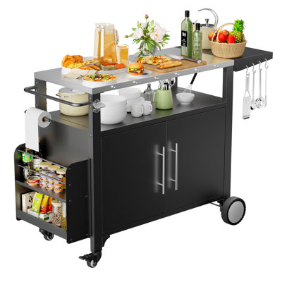 Meret Outdoor Grill Cart With Storage,Patio Kitchen Island With Wheels/Hooks And Spice Rack,Waterproof Outdoor Grill Table,Movable BBQ Serving Cart Ro