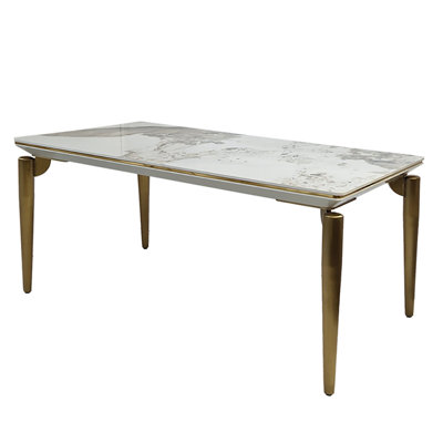 Rectangular Faux Marble Top Dining Table with Stainless Steel Base