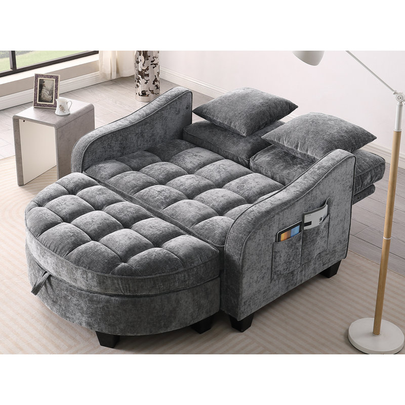 Accent Chair With Storage Semicircular Ottoman, Gray