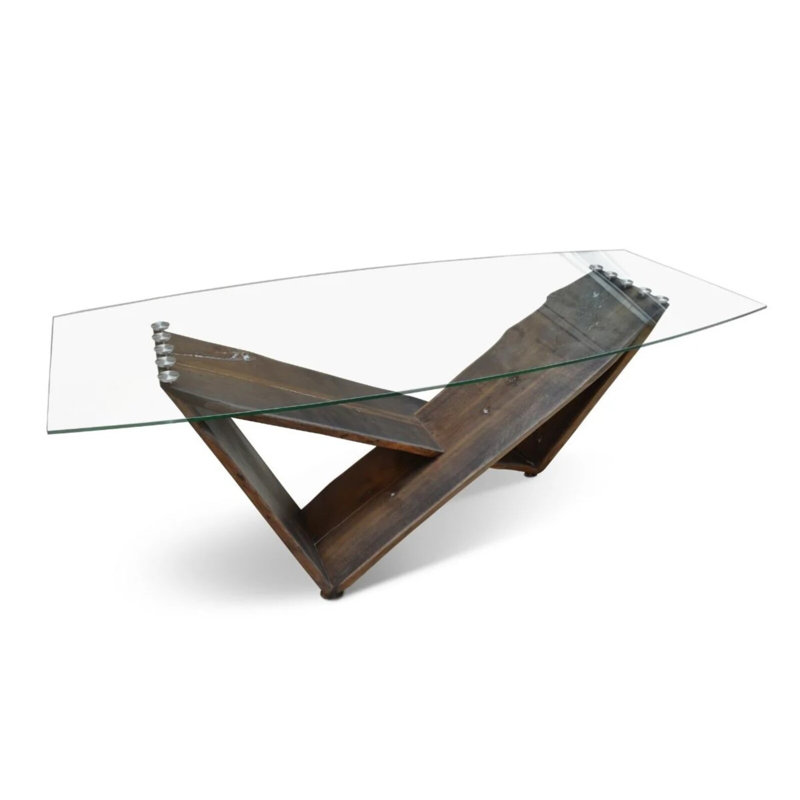 Crattic Glass Top Solid Wood Base Dining Table