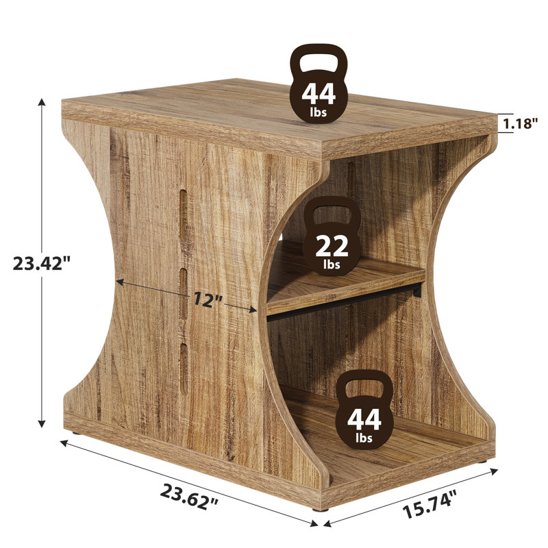  Table de bout Modern Farmhouse, table d'appoint en bois avec tablettes de rangement à 3 niveaux, Bois brun foncé