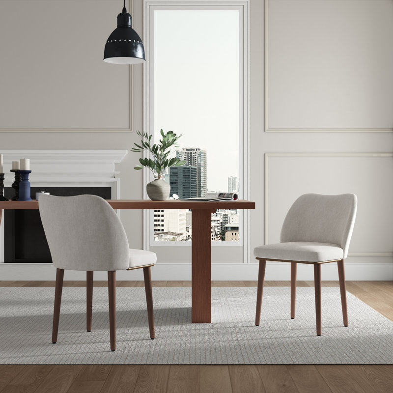 Chaises de salle à manger rembourrées de style Mid-Century avec pieds en bois massif, dossier courbé, Beige