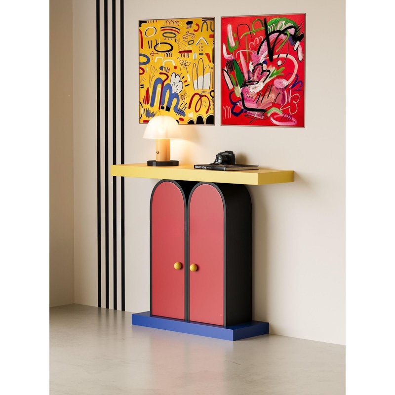 Multi Functional Art Console Table, Yellow, Blue/Red/Black