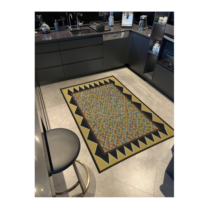 Tapis noir tissé à motif lavable traditionnel Mosso, 2'6" x 4'11"