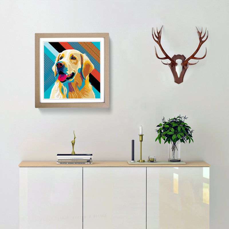 Golden Retriever Constructivism - Framed Print, Oak