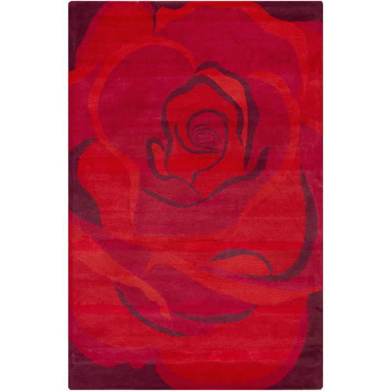 Tapis surdimensionné à motif floral rose et rouge en laine touffeté à la main Ailey Authentic