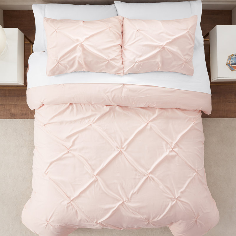 Blush Pleated Twin/Twin XL Duvet Cover Set with Shams