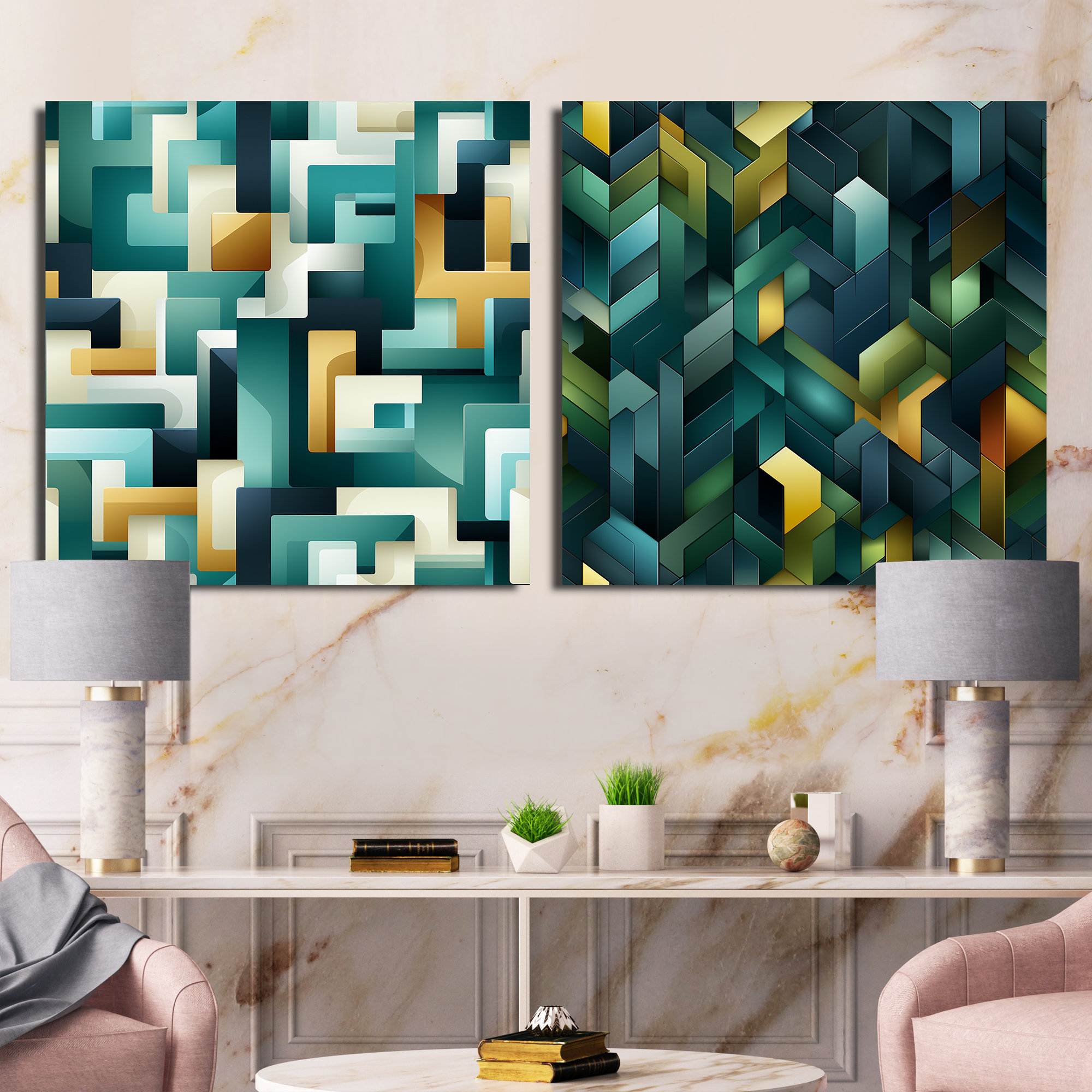 Wade Logan® Cubic Oasis Geometric III - Abstract Shapes Square Collage ...