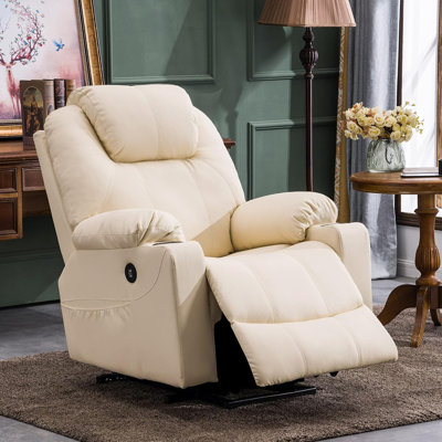 Power Lift Recliner Chair With Heat And Massage For Elderly, FSC Certified Lift Assist Chair With USB Ports, Cup Holders, Faux Leather Upholstery