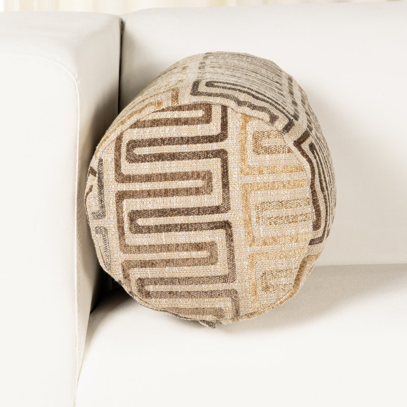 Coussin décoratif Rhodes, Motif géométrique brun clair, Traversin H 8 po x l 21 po
