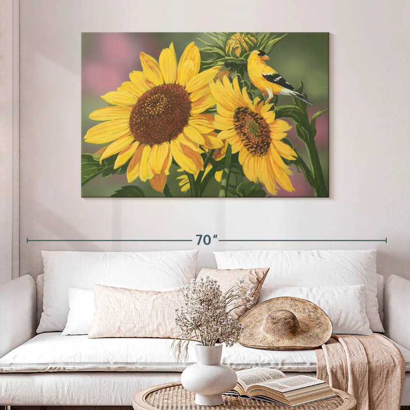 Harnek chardonneret et tournesols, H 32 po x l 48 po