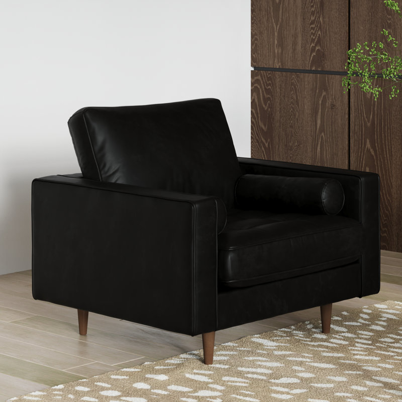 Geo Vegan Leather Armchair, Midnight Black Vegan Leather