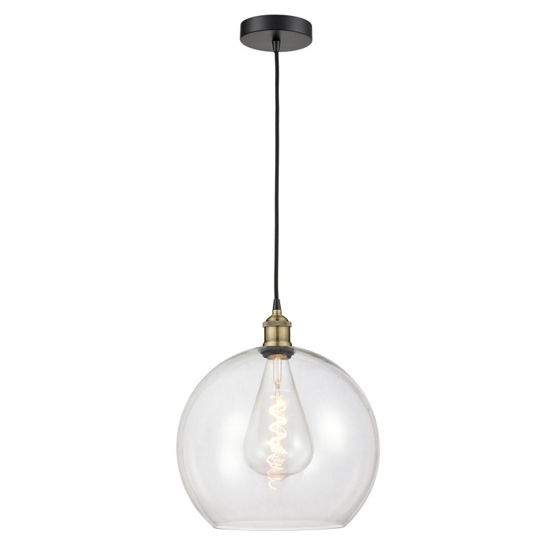 Luminaire suspendu simple à 1 lumière Ralph, Blanc mat, H 17,38 po x l 13,75 po x P 13,75 po, Laiton antique noir
