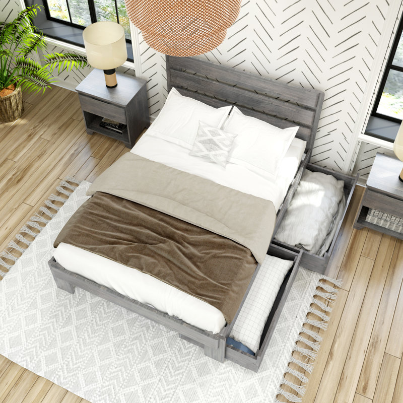 Lit plateforme 2 tiroirs Decimus, Bois flottant, Double