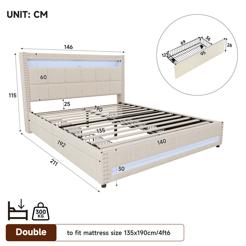 Upholstered Storage Bed, Beige
