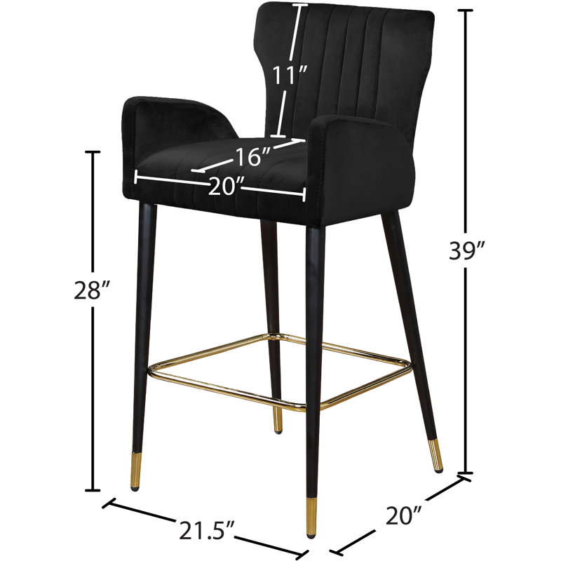 Briannan Upholstered Counter Stool with Solid Wood Frame, Living Black Velvet