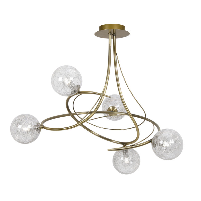 Tabia Clear Glass Semi Flush Mount, Antique Brass