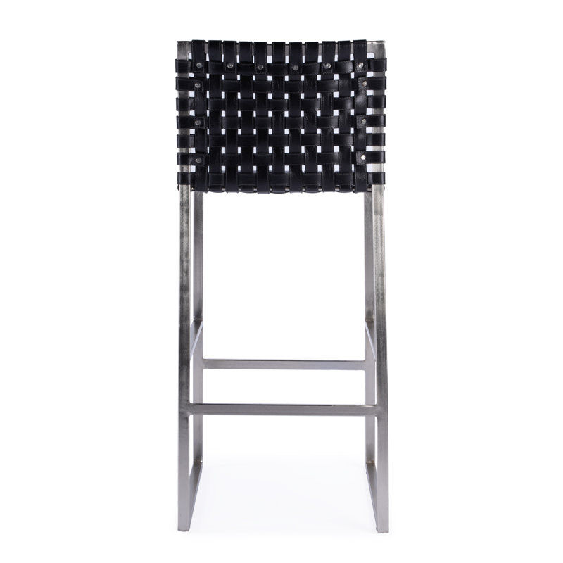 Butler Urban Brown Woven Leather Bar Stool, Bar Stool (30" Seat Height), Black/Silver