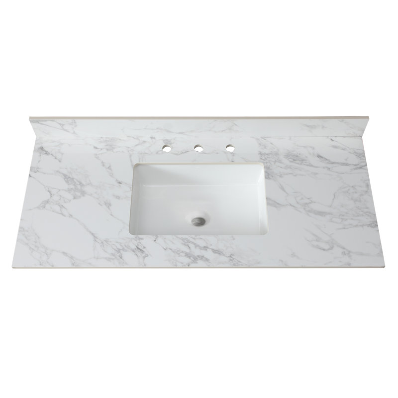 Comptoir de meuble-lavabo en pierre d'ingénierie Tavira avec évier encastré en céramique et dosseret (évier seulement)
