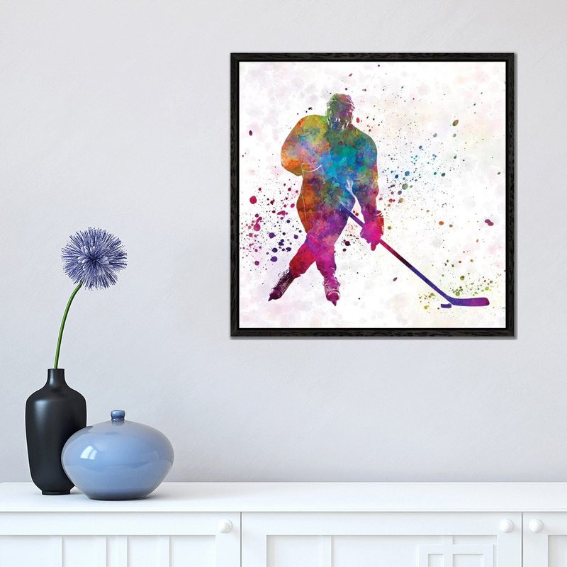 Hockey Skater III by Paul Rommer - Painting on Canvas, Black Framed, 45.72 cm H x 45.72 cm W