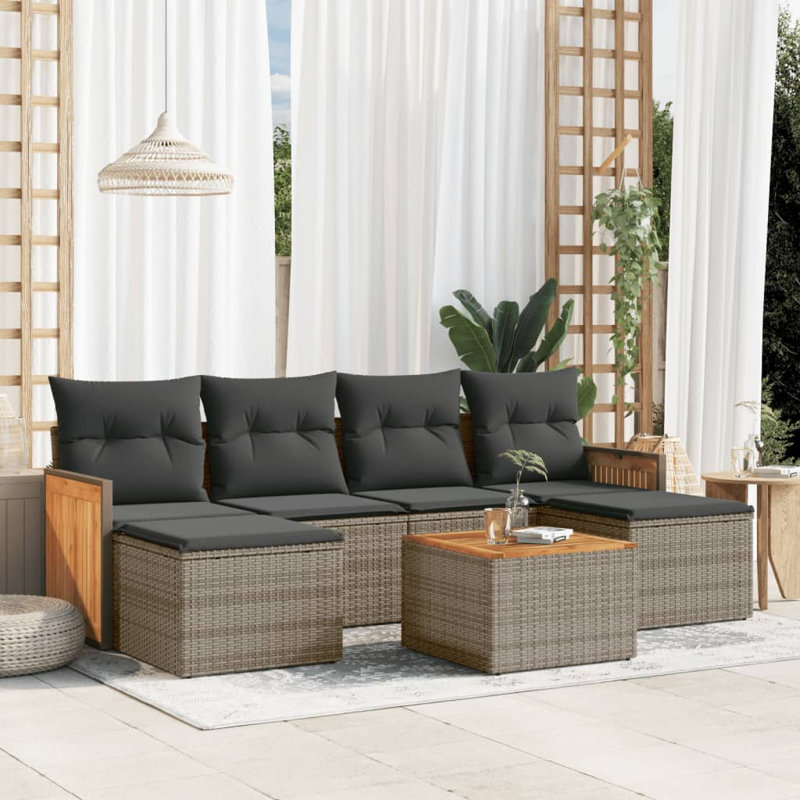  Ensemble de canapé de jardin en PE gris