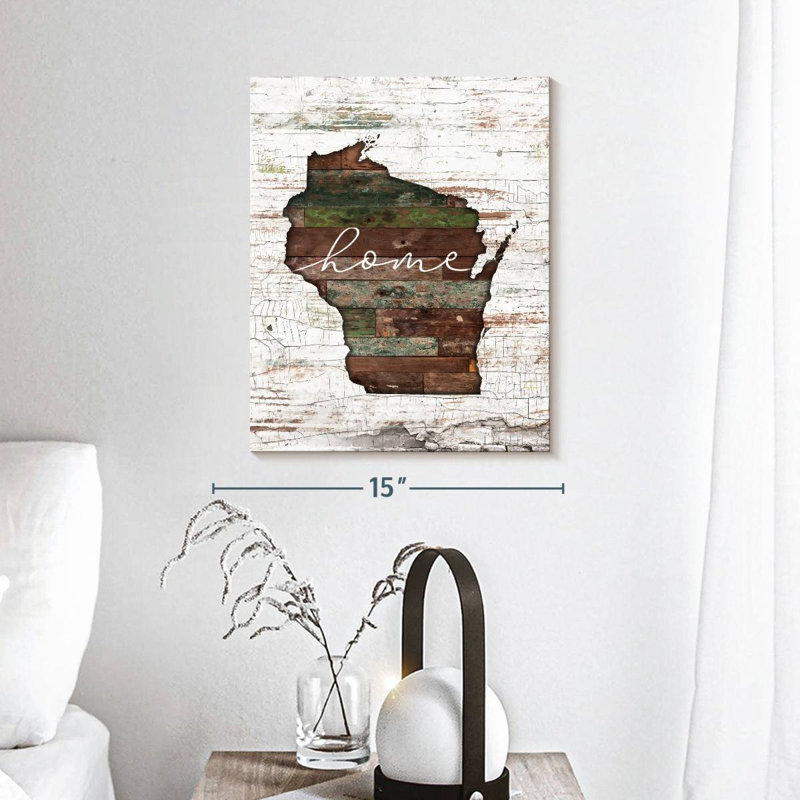 «Wisconsin Home Map» sur impression sur toile, H 15 po x l 12 po x P 1,25 po