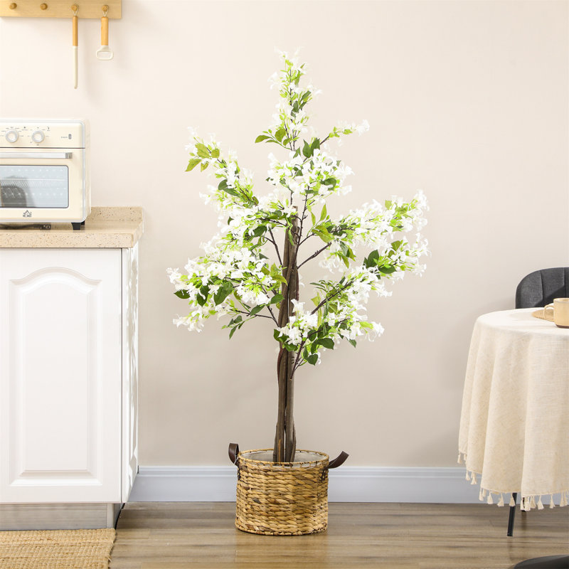 150cm Faux Flowering Plant in Cement Pot