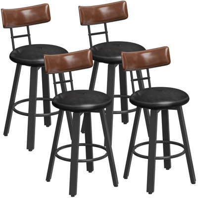 360° Swivel Bar Stools Set of 2, 25.6" Counter Height Bar Chairs with Curved Back and Footrest, Upholstered Seat, for Dining Room, Kitchen, Pub, Cafe,