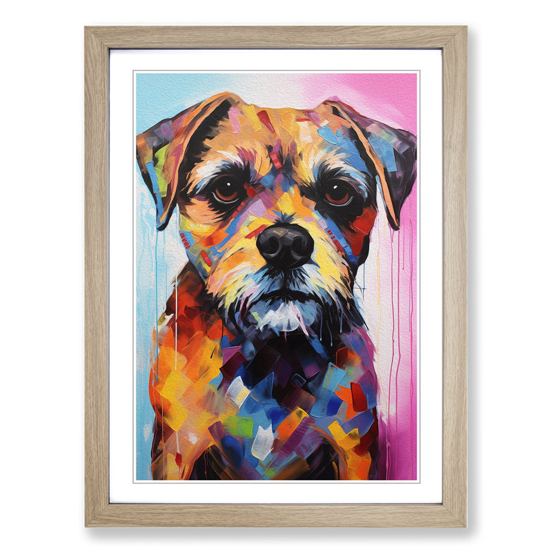 Border Terrier Abstract - Single Picture Frame Print on Wood, Oak, 34cm H x 25cm W x 2cm D