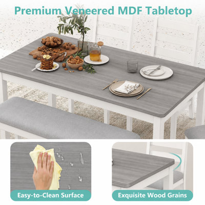 Ensemble de salle à manger en bois massif pour 6 personnes avec table de salle à manger 59 "et 2 bancs